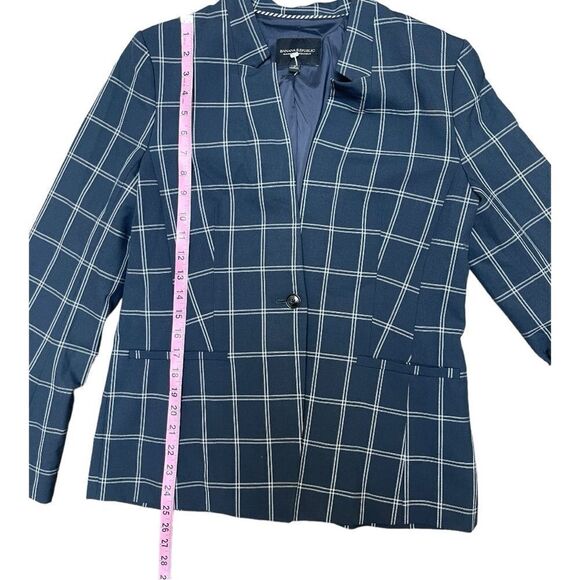 Banana Republic NWOT Blue Window Pane Print Flare Sleeve Washable Blazer Size 8 - Picture 4 of 9